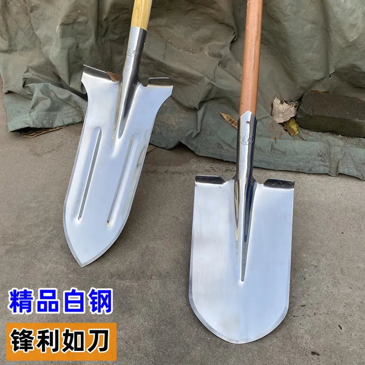 不锈钢铁锹农民锹白钢园艺铲子尖头圆头钢锹挖山药挖树工具不粘土