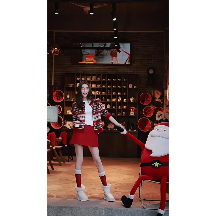 2024新款女士秋冬季时尚气质撞色条纹针织开衫外套高腰显瘦半身裙