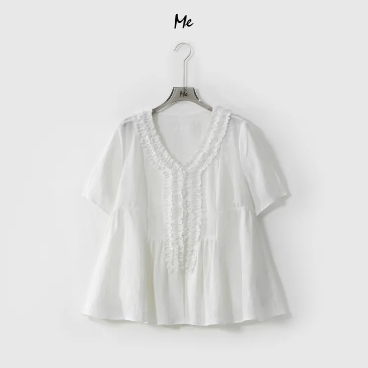 ME【校花荷叶衫】天丝亚麻混纺冰麻透气显瘦舒适时尚衬衫MESS5344