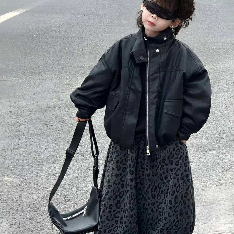 男童加绒皮衣机车酷帅豹纹裤2025冬季新品洋气帅气潮童