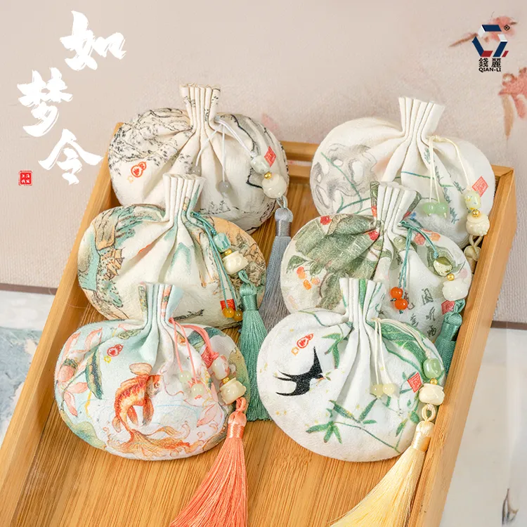 【钱丽】端午古风香囊山水画香包素雅荷包禅意棉麻香袋空袋批发