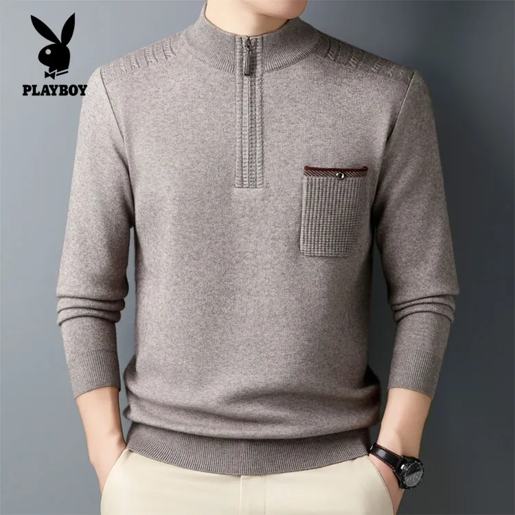 花花公子2025新款男士立领时尚针织衫高档卫衣打底衫秋冬加厚线衫