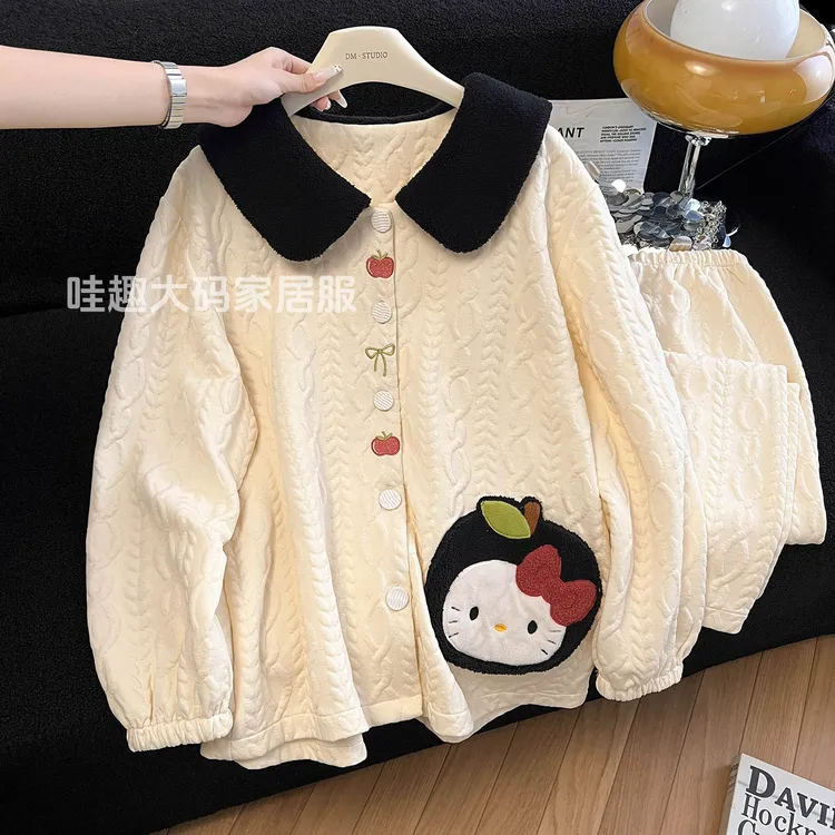 黑糖凯蒂|230斤微胖女生夹层睡衣甜美宽松长袖新款加大加宽家居服