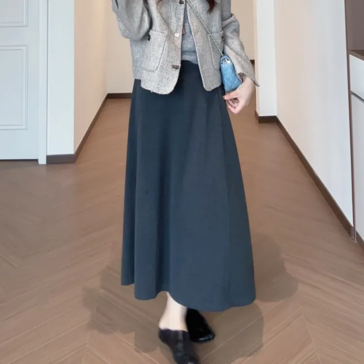 【月色潇湘】韩系气质时尚休闲伞裙显瘦灰色A字型半身裙子女