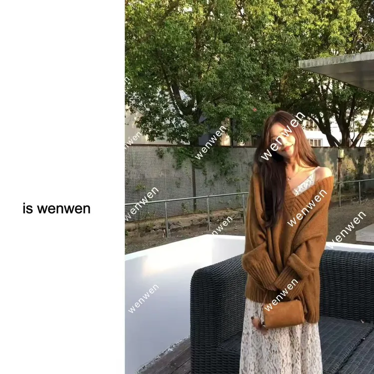 【WEN】枫叶如歌 秋款韩系宽松百搭慵懒风套头针织上衣  208