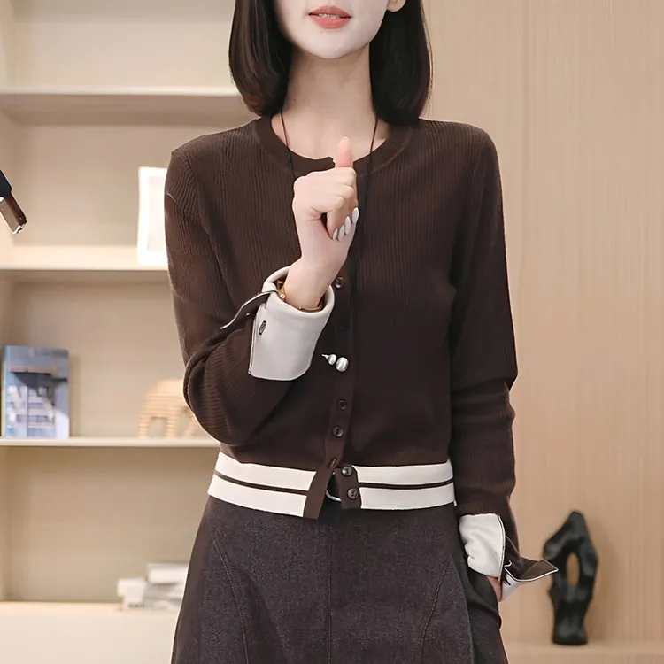 2025春秋季新款女士洋气修身百搭长袖针织衫休闲显瘦打底内搭上衣