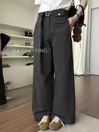 【壁画】2025新款～高端局～带腰带～含小包包～版型绝！灰色直筒休闲裤
