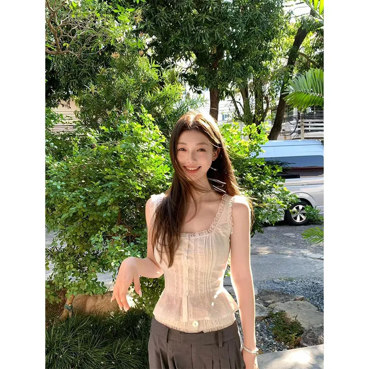 韩系夏季时尚设计感时尚吊带背心纯欲碎花修身显瘦上衣休闲阔腿裤