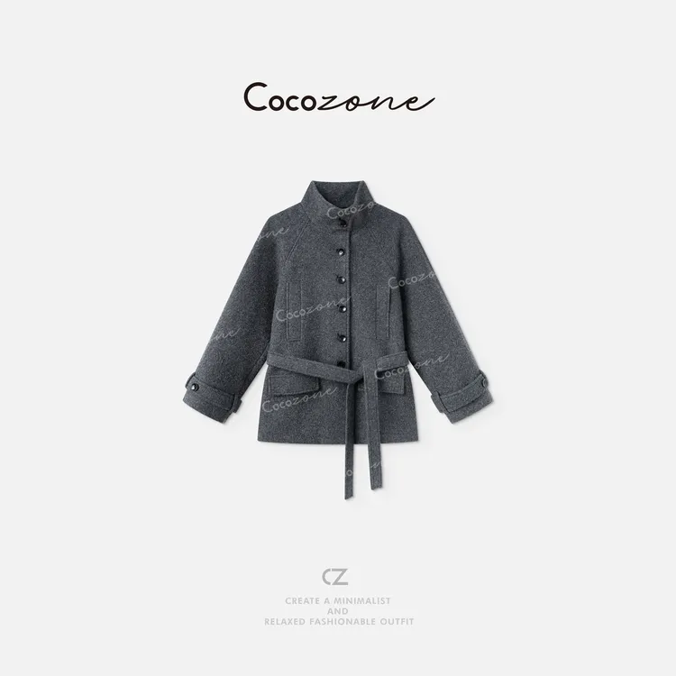 COCO ZONE刘一一 “冰川大衣”立领收腰创意口袋百搭外套CD2A1691
