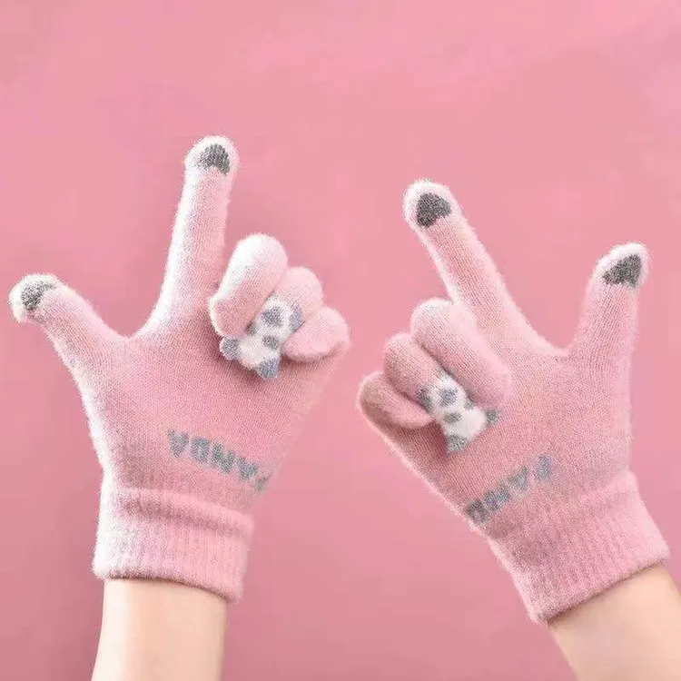 保暖防寒手套冬季女可爱保暖毛绒加厚骑车骑行学生五指手套高颜值
