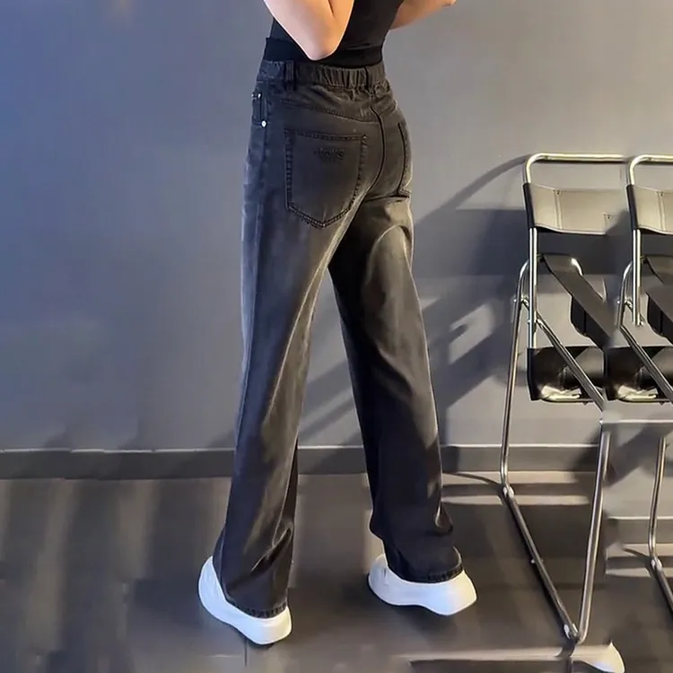 2025年微弹力扎染薄款夏季阔腿裤牛仔裤百搭韩版