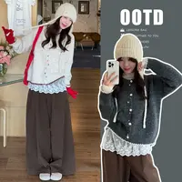 甜美减龄孕妇装秋装套装新款韩版蕾丝孕妇长袖毛衣开衫显瘦阔腿裤