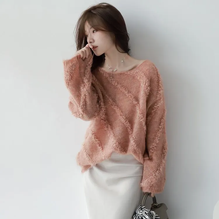 别致漂亮设计感毛衣女秋冬季软糯慵懒风针织衫温柔洋气一字肩0054