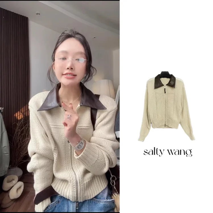 WANG【巴恩风毛衣】翻领INS风高级温柔针织衫WLQED11220