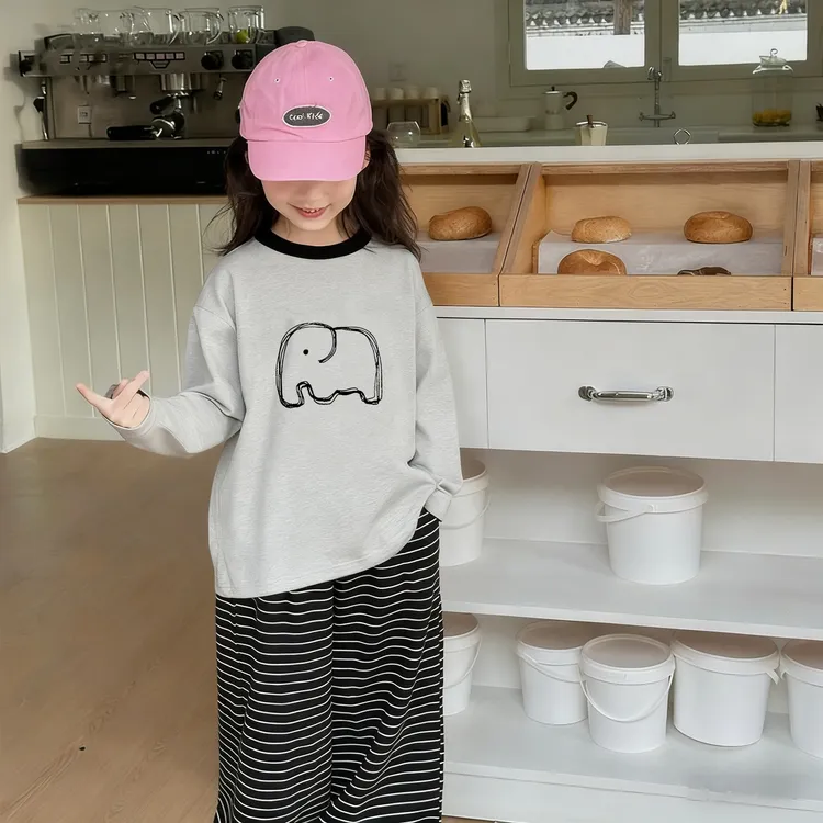 儿童纯棉长袖T恤打底衫春秋2025新款中大童女童圆领卡通印花上衣