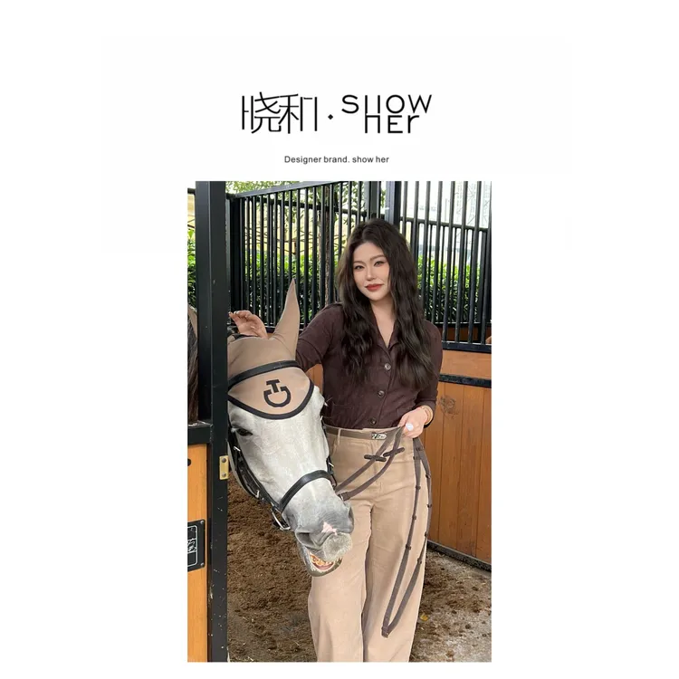 SHOW HER【摩卡绒】复古西服衬衫版加绒荷叶袖纯色镂空单排扣