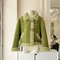 LHTE青青大码女装 秋冬皮毛一体羊羔毛加厚夹克保暖绿色外套A2806