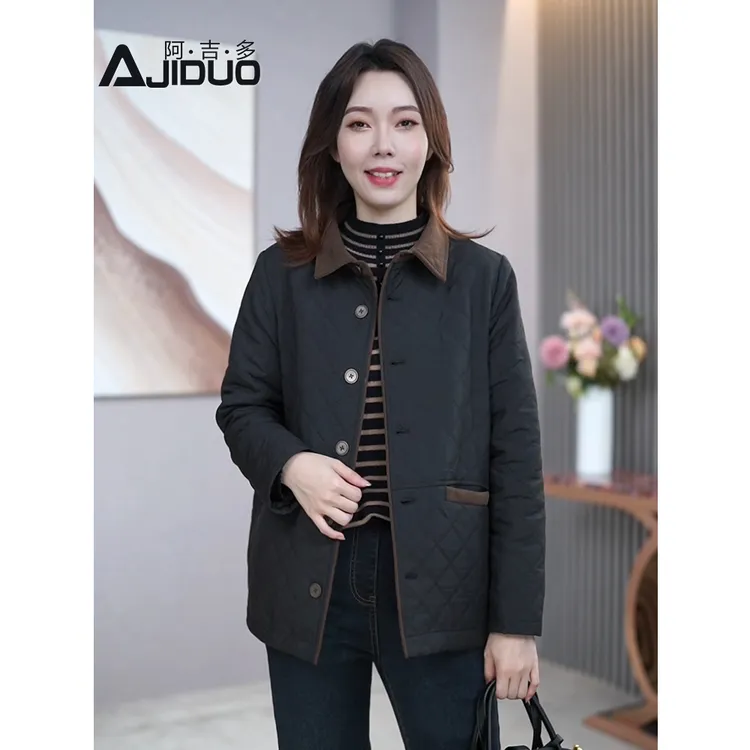 百搭撞色翻领夹克外套女秋冬季中年时尚百搭宽松显瘦防风短款外套