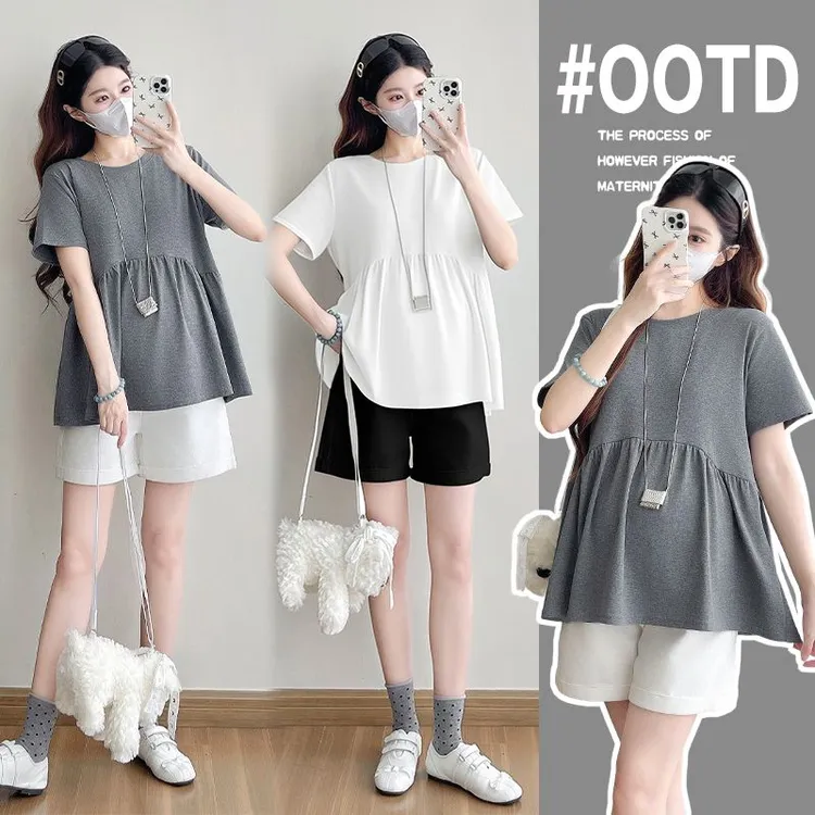 孕妇装夏季时尚宽松减龄遮肚孕妇短袖T恤显瘦凉快孕妇上衣上衣