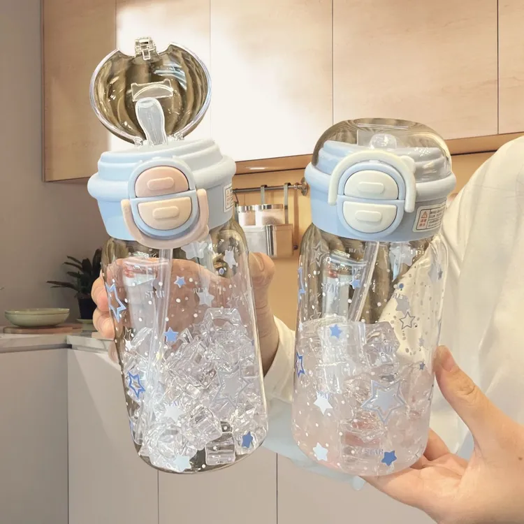 水杯夏款原创星星吸管水杯ins女生塑料杯高颜值便携简约学生水杯