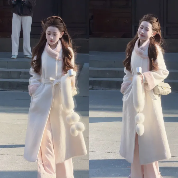 【婷婷】 《暖意进阶•女主角大衣》拼接仿真环保皮草大衣TT2SDTH2766