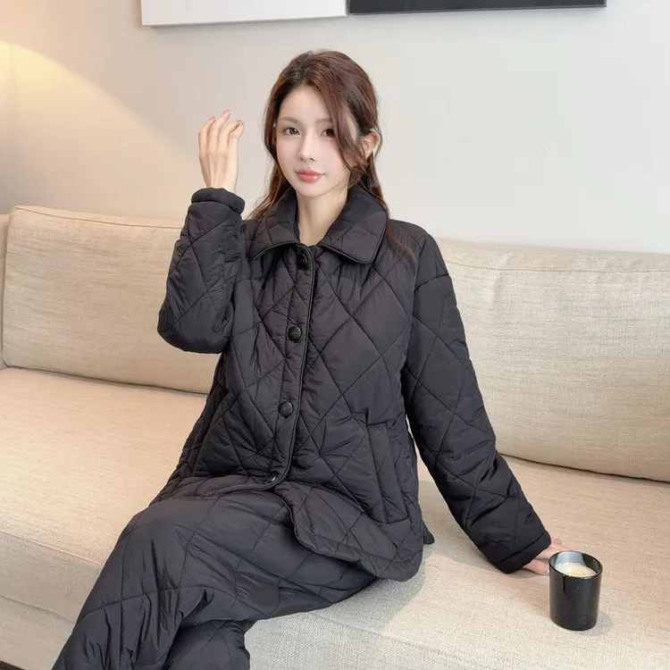 三层夹棉睡衣女款2025新款冬季珊瑚绒加绒加厚时尚保暖家居服套装