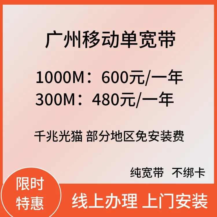 广东广州移动宽带办理1000兆单宽带上门安装光纤网络纯宽带包光猫