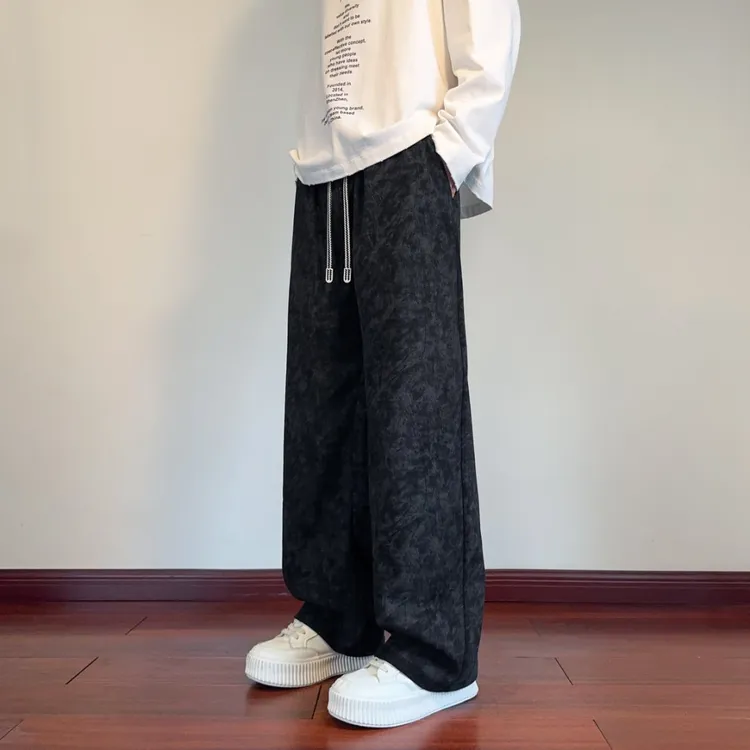 引创美式扎染脏脏休闲长裤子男秋季复古高街宽松直筒垂感阔腿长裤