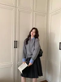 Even一雯【智性恋】韩系高智感秋冬高知女主休闲韩版慵懒假两件毛衣
