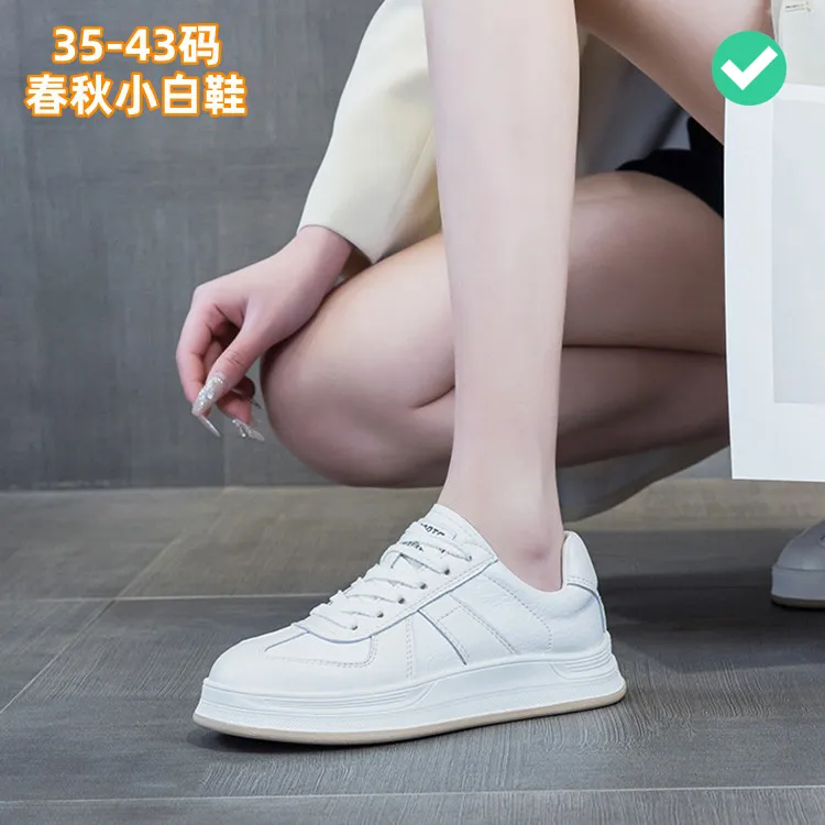 撞色春秋小白鞋真皮透气防臭深口学生鞋米灰色大码板鞋女41-42-43