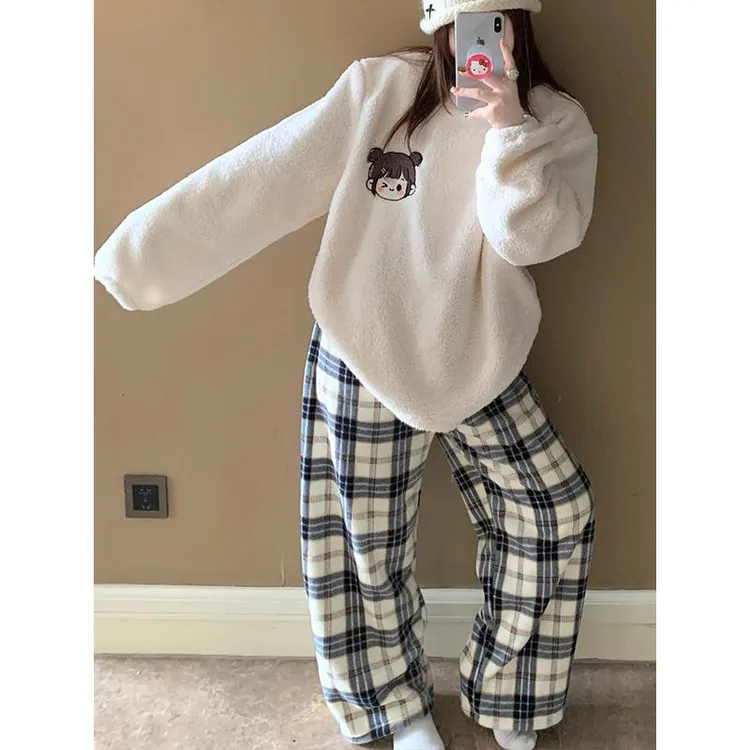 休闲睡衣女秋冬季珊瑚绒保暖加厚米粒绒2025新款加绒家居服两件套