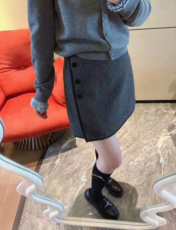 PINGTING.YE“羊毛”通勤时髦复古休闲减龄半身裙裤PT9170
