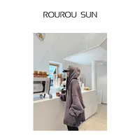 27590早秋款女装美式复古百搭高克重亮闪开衫卫衣连帽外套潮流