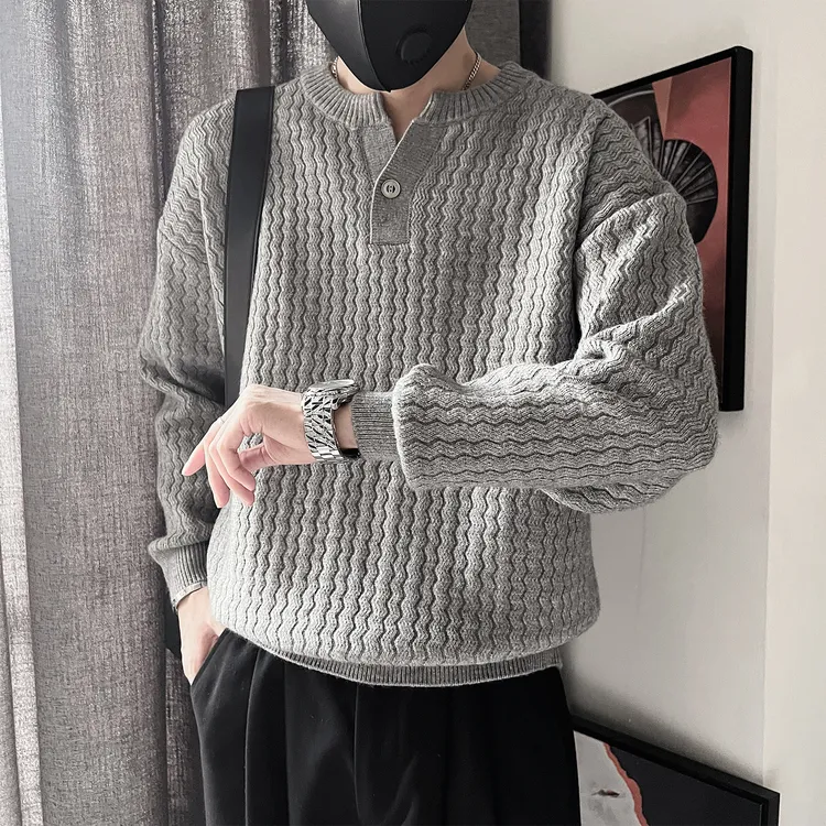 重磅麻花亨利领毛衣冬季新款美式慵懒宽松百搭休闲针织打底衫内搭