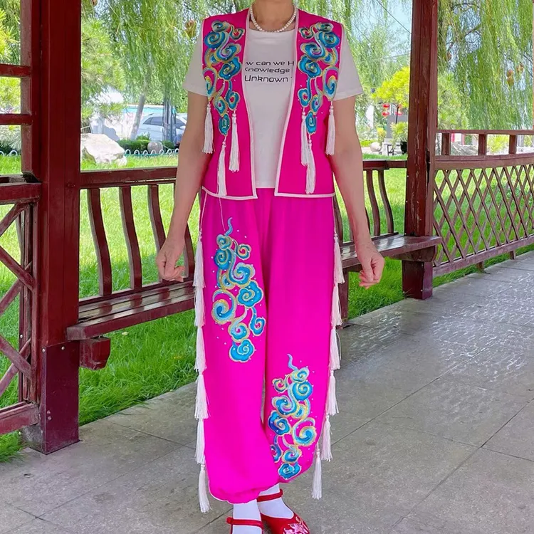 2025夏季新款二人转马甲裤子套装男女同款东北秧歌表演服装民族风