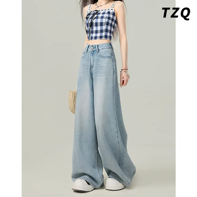 高腰阔腿牛仔裤女2025夏季新款宽松显瘦百搭垂感拖地裤TZQ2542222