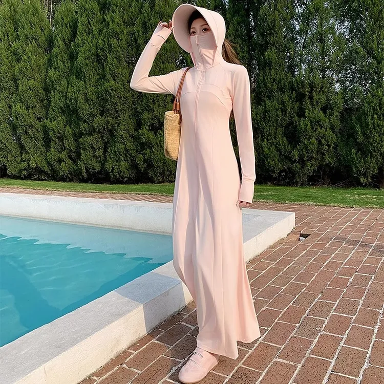 长款全身防晒衣女2025夏季新款黑色修身超长连衣裙防紫外线防晒服