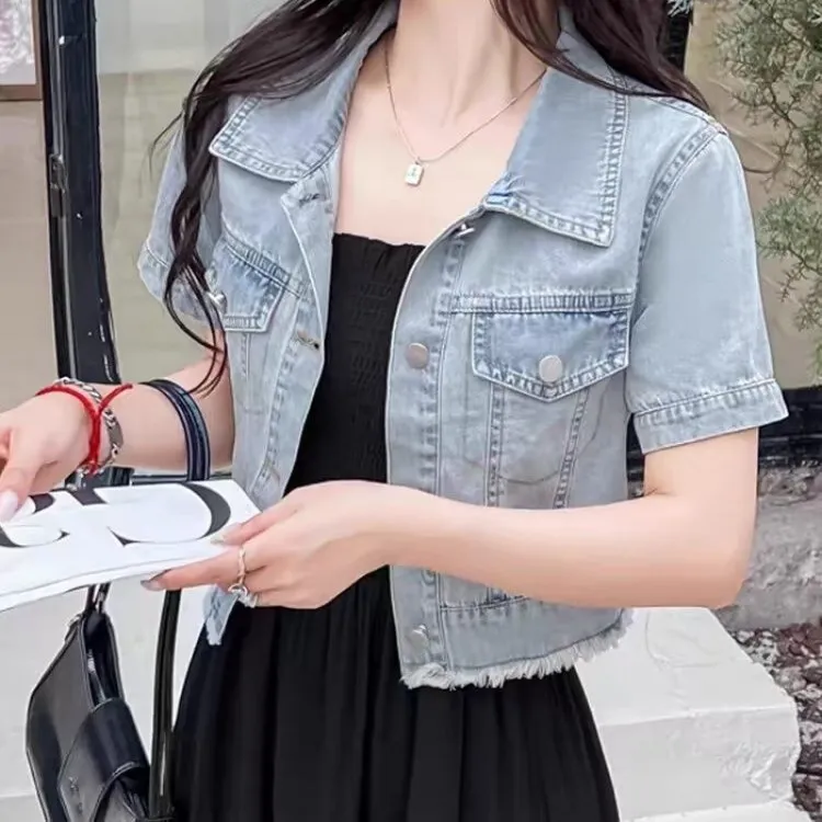 2025显瘦时尚百搭洋气网红韩版夏季女装牛仔短款上衣短外套女2025