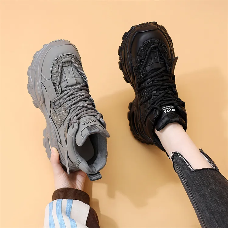 【专柜版本】轻便厚底老爹鞋女2025年秋冬新款加绒高帮小个子运动鞋