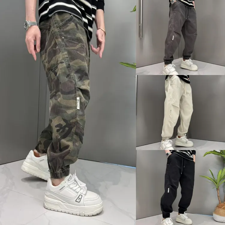 潮牌加厚纯棉布洗水男士立体裁剪弯刀束脚休闲裤