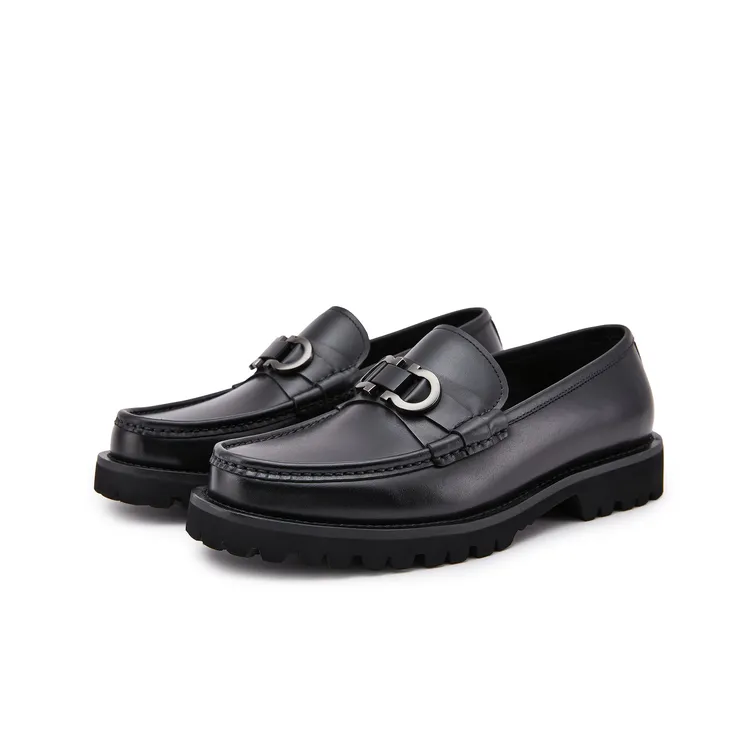 休闲乐福鞋套筒百搭一脚蹬休闲鞋金属时尚皮鞋乐福鞋男鞋