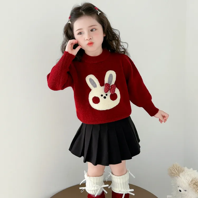 女童毛衣秋冬2025新款洋气儿童冬装女宝宝冬季可爱兔子针织衫内搭