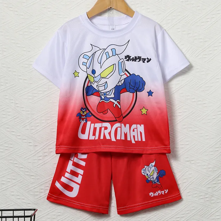 奥特曼球服套装衣服男童短袖夏季新款渐变速干夏装帅气运动两件套