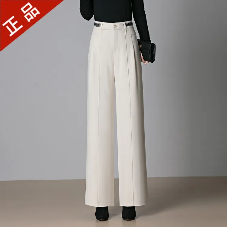 正品哥弟新款2025秋冬女爆款阔腿裤高腰显瘦羊毛呢垂感休闲直筒裤