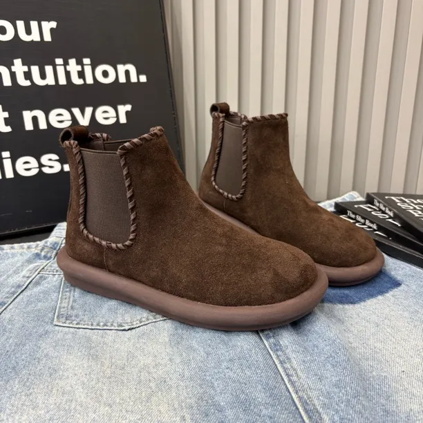 小雨家【韩版】套筒早秋时尚休闲平底百搭舒适切尔西洋气英伦风短靴