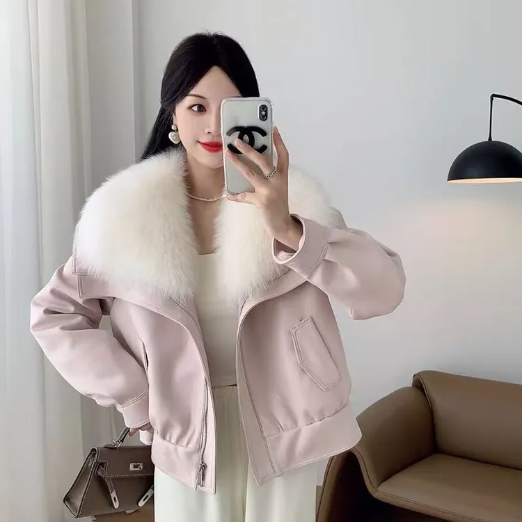 冬季轻奢新款时尚气质轻奢气百搭加绒加厚超大毛领外套8335#秋冬