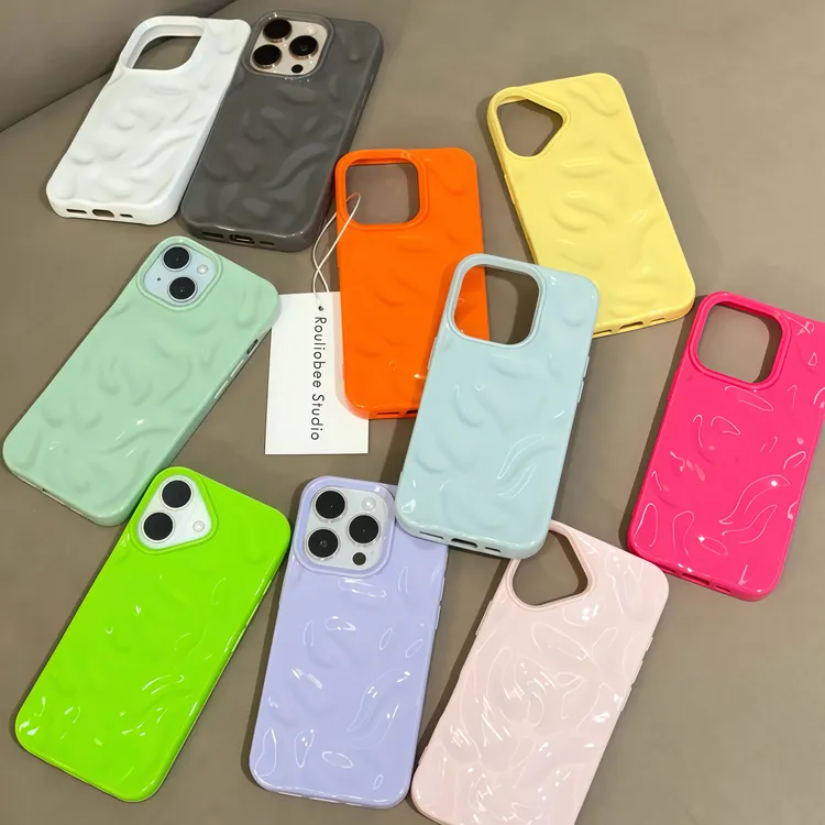 ins高颜值褶皱壳适用苹果16promax手机壳iPhone15高级14情侣13套2