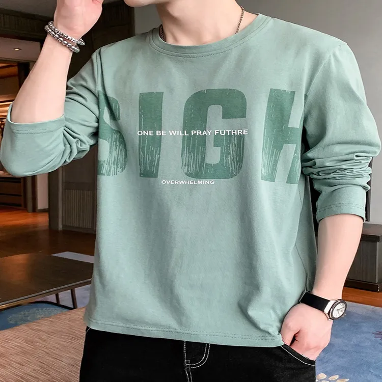 男士长袖t恤新款春秋季ins休闲印花卫衣百搭圆领衣服打底衫上衣