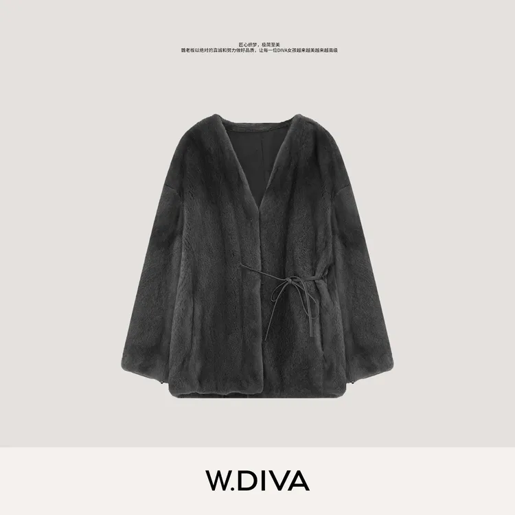 W.Diva【典藏】丹麦进口紫标级水貂廓形竖排工艺外套4C1588800