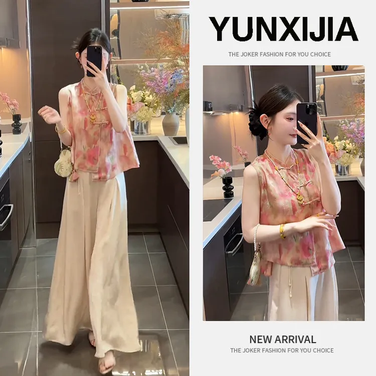 今年超流行新中式穿搭2025新款爆款国风气质百搭上衣休闲裤两件套